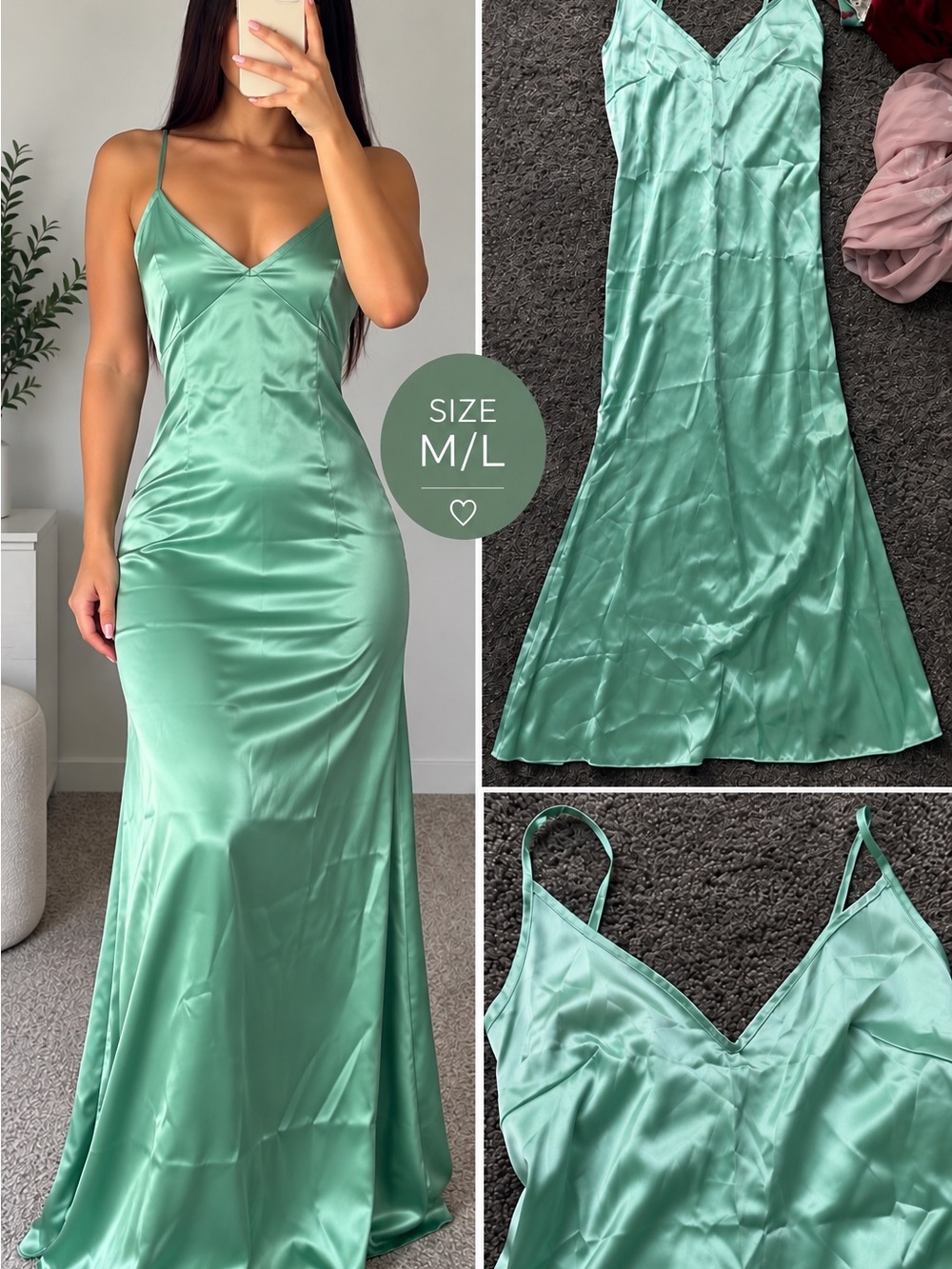 Silky Satin Slip Dress - Mint Green